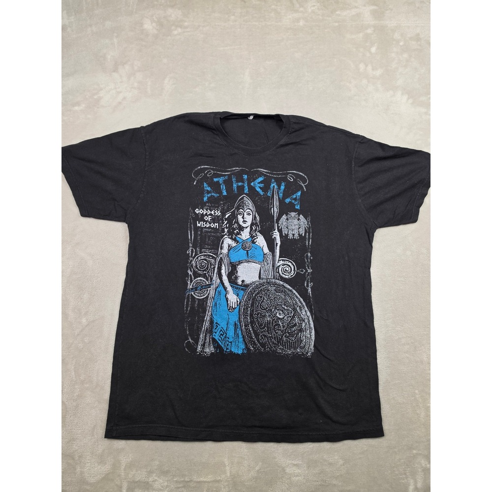 Athena Goddess of Wisdom Graphic T-Shirt Mens‎ XL Black Short Sleeve Faded